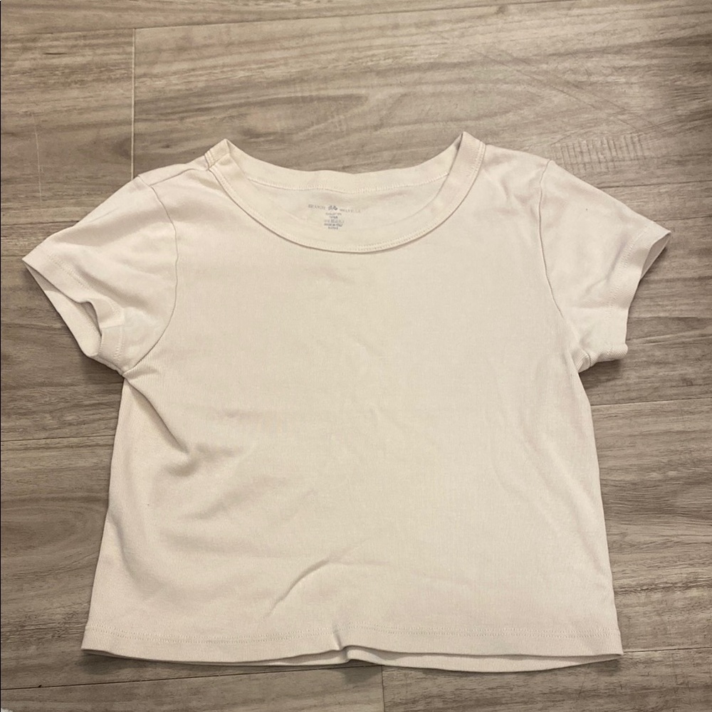 Cream Crew Neck Crop T-Shirt